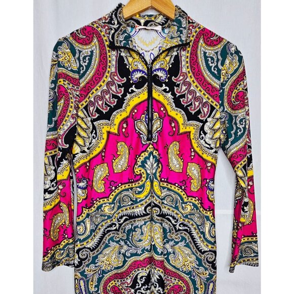 Jude Connally Collared 1/4 Zip Long Sleeve Paisley Print Dress Multicolor Small - Picture 1 of 6